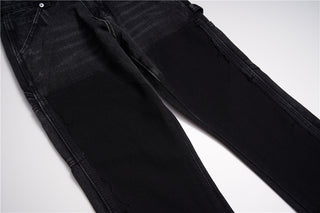 Patched Flared Raw Edge Jeans