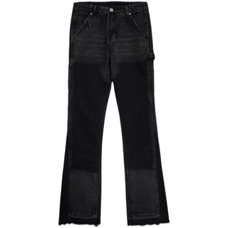 Patched Flared Raw Edge Jeans