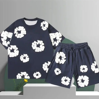 The New 2025 Summer Men's Suit Is A Casual Outdoor Vacation Set Made Of Polyester, Featuring 3D Floral Patterned Capri