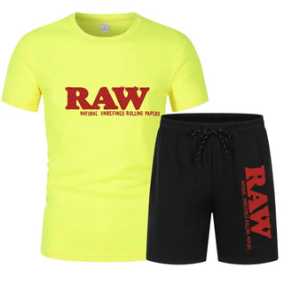 Man Sets summer t-shirt sports and leisure suit trend printed mesh breathable short sleeve+shorts suit