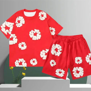 The New 2025 Summer Men's Suit Is A Casual Outdoor Vacation Set Made Of Polyester, Featuring 3D Floral Patterned Capri