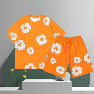 The New 2025 Summer Men's Suit Is A Casual Outdoor Vacation Set Made Of Polyester, Featuring 3D Floral Patterned Capri