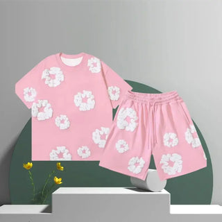 The New 2025 Summer Men's Suit Is A Casual Outdoor Vacation Set Made Of Polyester, Featuring 3D Floral Patterned Capri